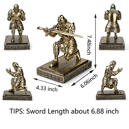 King's Guard Knight Pen Holder Pen Stand Desk Organizers and Accessories Resin Pencil Holder as Gift with a Metal Sword Letter Opener for Office and Home (Blue)