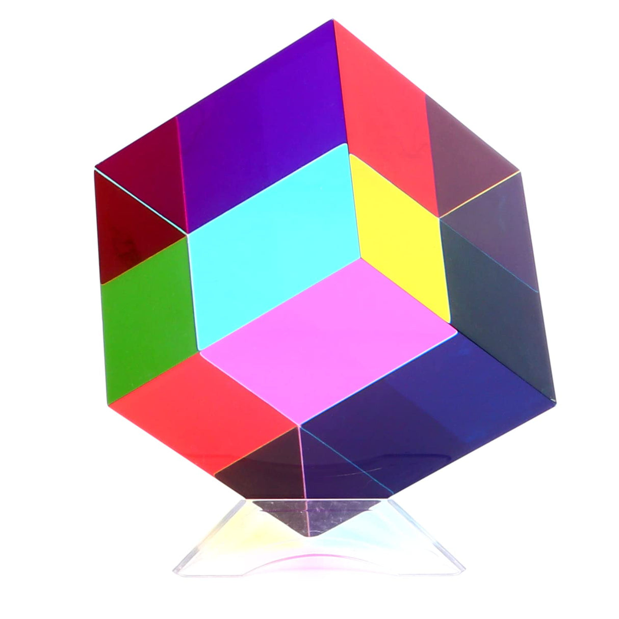 Color Cube (2.4inch) with Stand - Mesmerizing Color Mixing Acrylic Glass Prism for Color Recognition, A Fun Conversation Starter