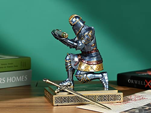 King's Guard Knight Pen Holder Pen Stand Desk Organizers and Accessories Resin Pencil Holder as Gift with a Metal Sword Letter Opener for Office and Home (Blue)