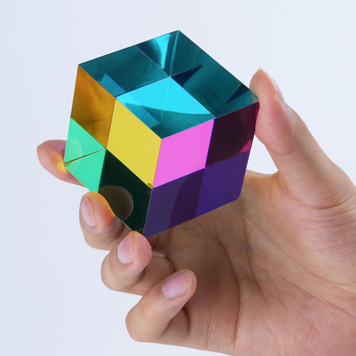 Color Cube (2.4inch) with Stand - Mesmerizing Color Mixing Acrylic Glass Prism for Color Recognition, A Fun Conversation Starter