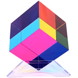 Color Cube (2.4inch) with Stand - Mesmerizing Color Mixing Acrylic Glass Prism for Color Recognition, A Fun Conversation Starter