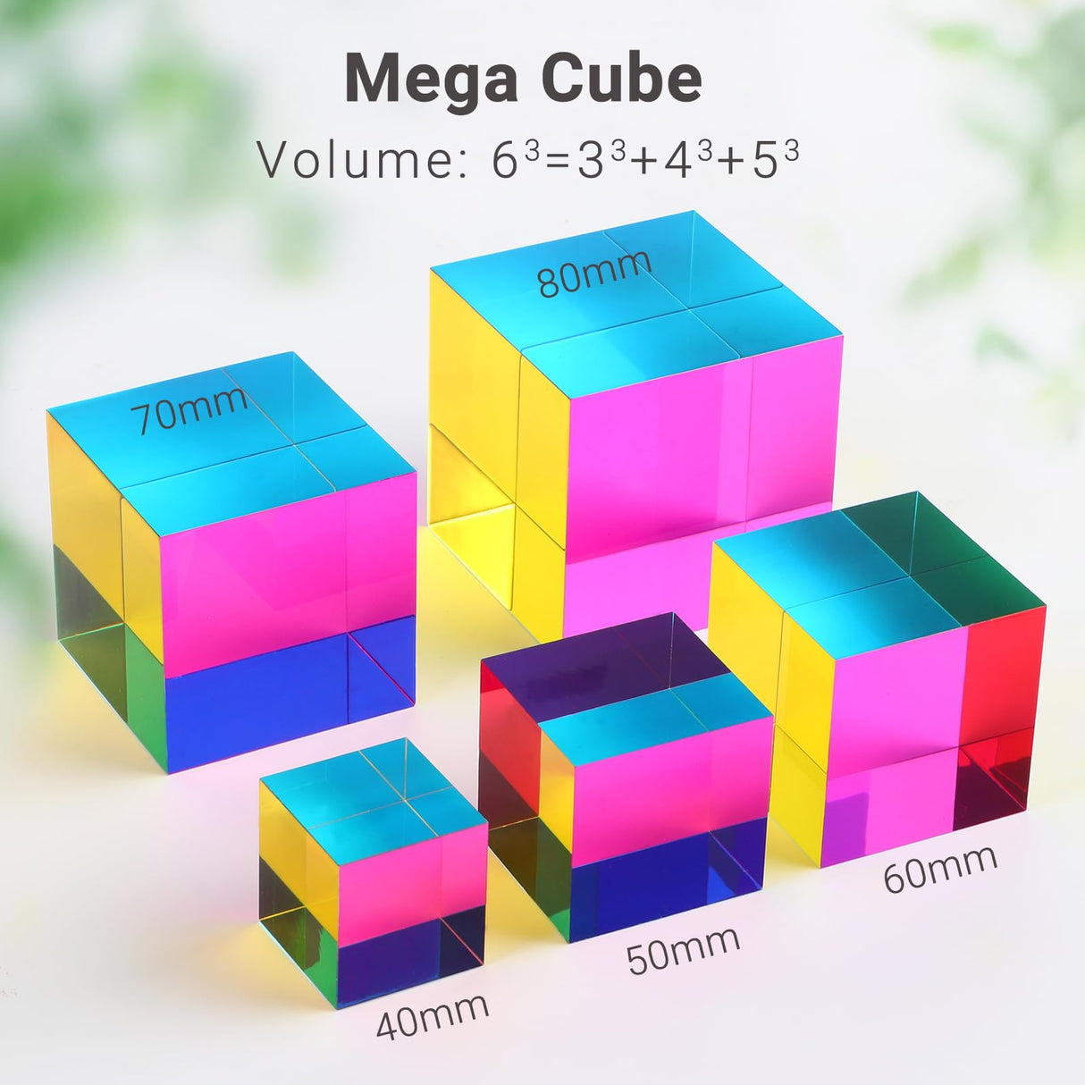 Color Cube (2.4inch) with Stand - Mesmerizing Color Mixing Acrylic Glass Prism for Color Recognition, A Fun Conversation Starter