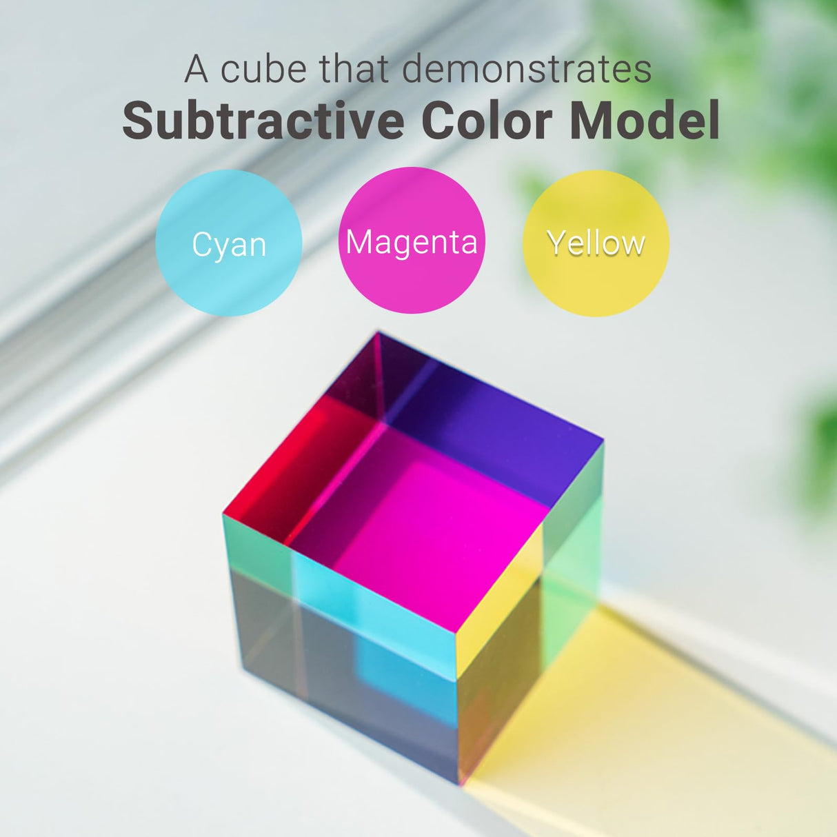 Color Cube (2.4inch) with Stand - Mesmerizing Color Mixing Acrylic Glass Prism for Color Recognition, A Fun Conversation Starter