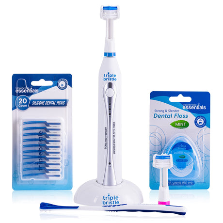 Triple Bristle Original Sonic Toothbrush | Rechargeable 31,000 VPM Tooth Brush | Patented 3 Head Design | Angled Bristles Clean Each Tooth | Dentist Created & Approved Original