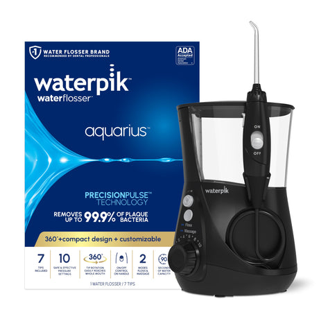 Waterpik Aquarius Water Flosser Professional For Teeth, Gums, Braces, Dental Care, Electric Power With 10 Settings, 7 Tips For Multiple Users And Needs, ADA Accepted, White WP-660, Packaging May Vary