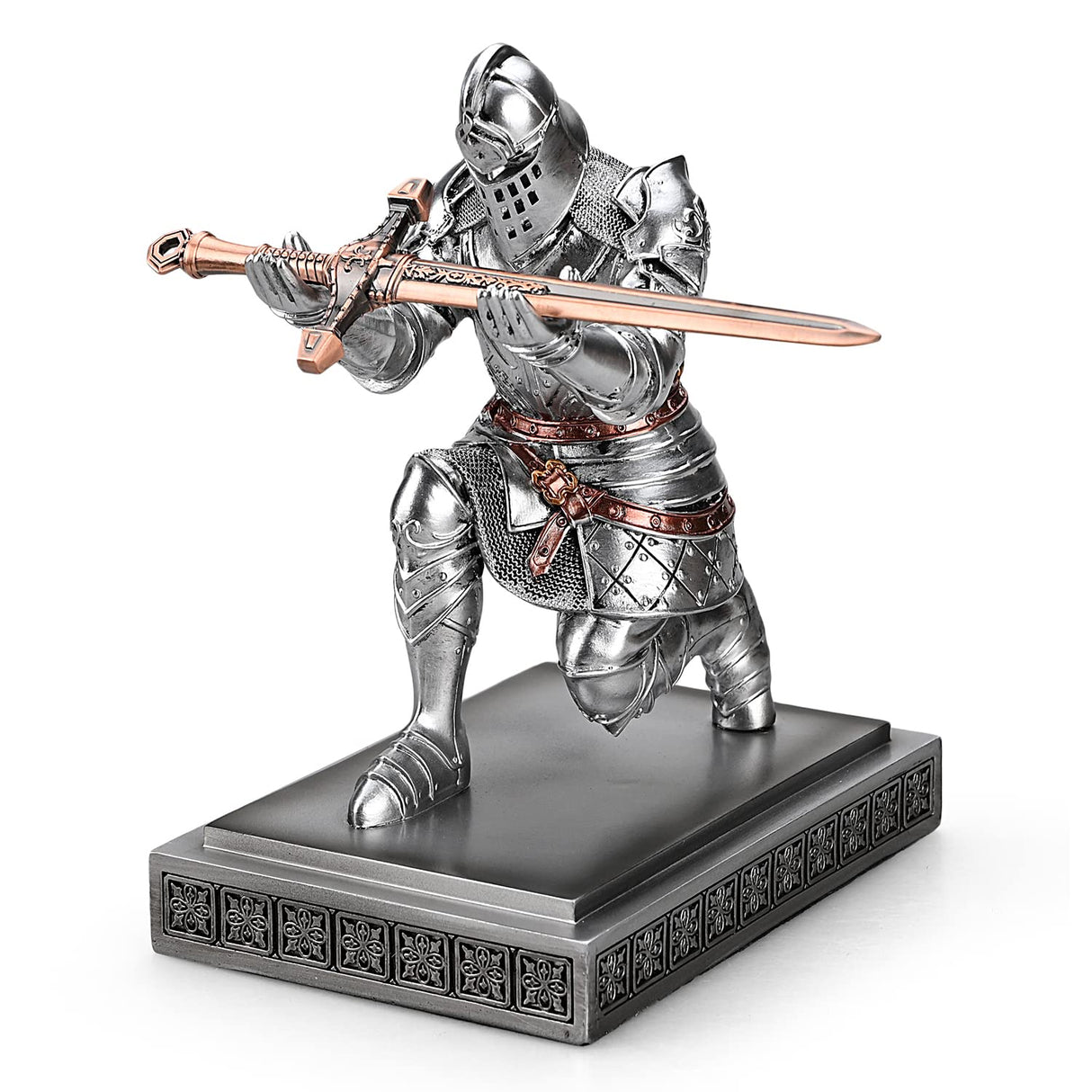 King's Guard Knight Pen Holder Pen Stand Desk Organizers and Accessories Resin Pencil Holder as Gift with a Metal Sword Letter Opener for Office and Home (Blue)