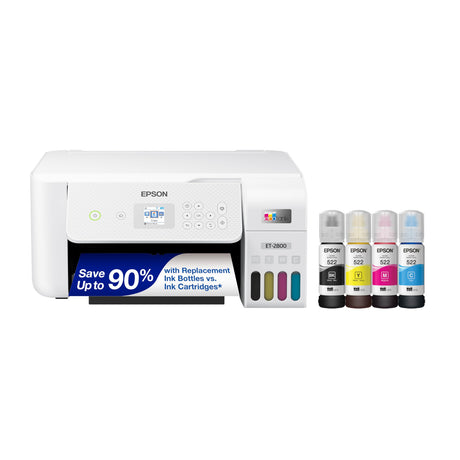 Epson EcoTank ET-2800 Wireless Color All-in-One Cartridge-Free Supertank Printer with Scan and Copy â€“ The Ideal Basic Home Printer - Black, Medium