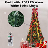 Pre-lit Christmas Tree - 6.5 Ft Fully Decorated Pull Up Christmas Tree with Remote, 200 LED Lights, Ornaments, Red&Gold Ribbon, Bows, Easy Assemble Collapsible Xmas Trees Holiday Party Decor