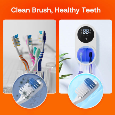 Bitvae Toothbrush Cleaner & Toothbrush Holder, Cleaning and Air Drying, LED Smart Screen, Rechargeable Wall Mount Toothbrush Holder for Bathrooms