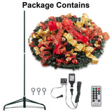 Pre-lit Christmas Tree - 6.5 Ft Fully Decorated Pull Up Christmas Tree with Remote, 200 LED Lights, Ornaments, Red&Gold Ribbon, Bows, Easy Assemble Collapsible Xmas Trees Holiday Party Decor