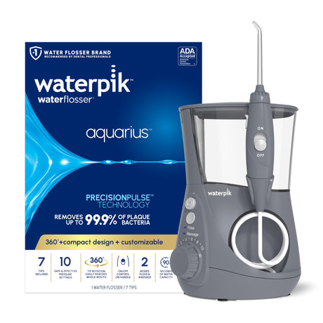 Waterpik Aquarius Water Flosser Professional For Teeth, Gums, Braces, Dental Care, Electric Power With 10 Settings, 7 Tips For Multiple Users And Needs, ADA Accepted, White WP-660, Packaging May Vary