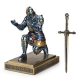 King's Guard Knight Pen Holder Pen Stand Desk Organizers and Accessories Resin Pencil Holder as Gift with a Metal Sword Letter Opener for Office and Home (Blue)