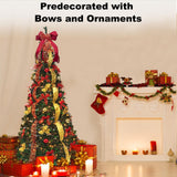 Pre-lit Christmas Tree - 6.5 Ft Fully Decorated Pull Up Christmas Tree with Remote, 200 LED Lights, Ornaments, Red&Gold Ribbon, Bows, Easy Assemble Collapsible Xmas Trees Holiday Party Decor