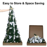 Pre-lit Christmas Tree - 6.5 Ft Fully Decorated Pull Up Christmas Tree with Remote, 200 LED Lights, Ornaments, Red&Gold Ribbon, Bows, Easy Assemble Collapsible Xmas Trees Holiday Party Decor