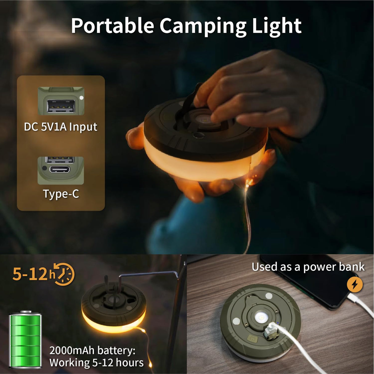 HAMLITE Camping Light String, 3 in 1 Camping Light Rechargeable(29.5Ft), RGB Portable Outdoor String Lights, Durable Tent Fairy Lights, USB Camp Lights for Camper, Christmas Decor, Multi-Modes