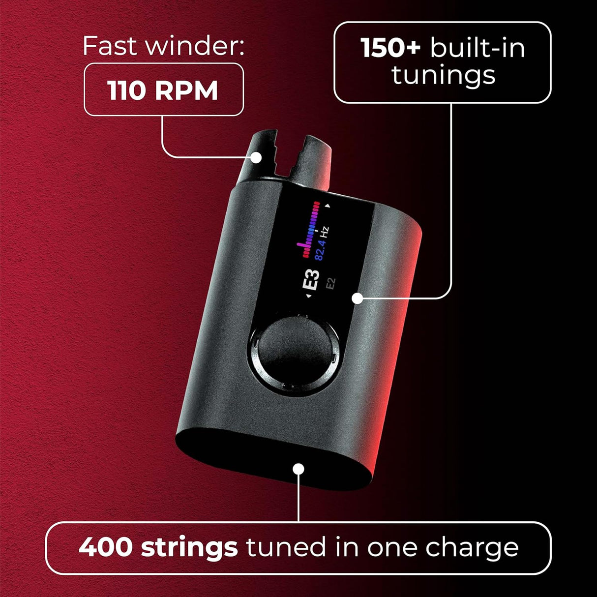 ROADIE 3 | Smart Automatic Guitar Tuner, Metronome & String Winder | For Electric Guitars, Acoustic Guitars, 12-String Guitars, Ukulele, Banjo, Mandolin | 150+ Alternate Tunings