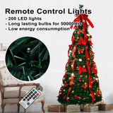 Pre-lit Christmas Tree - 6.5 Ft Fully Decorated Pull Up Christmas Tree with Remote, 200 LED Lights, Ornaments, Red&Gold Ribbon, Bows, Easy Assemble Collapsible Xmas Trees Holiday Party Decor